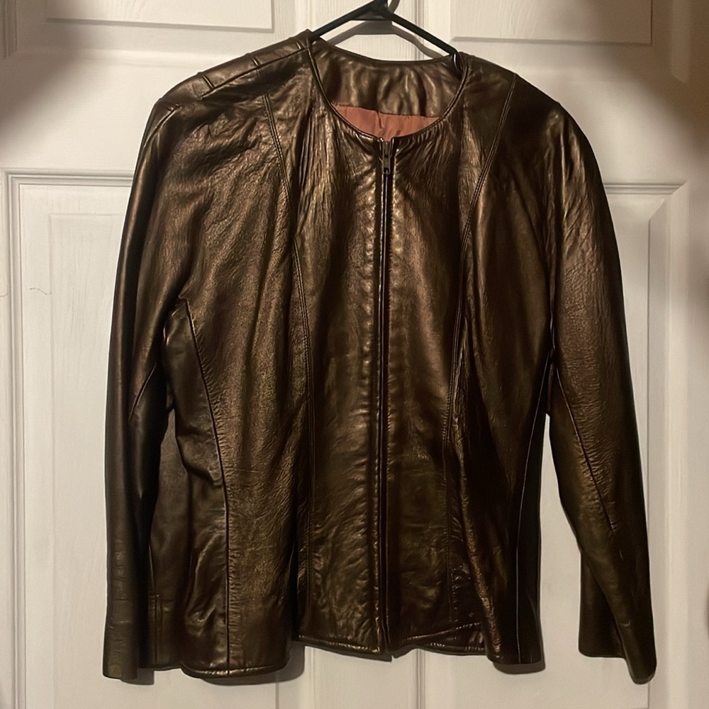 Vakko soft metallic leather jacket